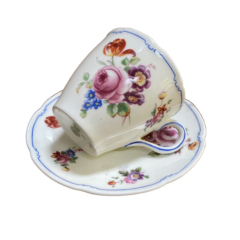 Vintage Royal Doulton Floral Demitasse Cup & Saucer Set England Cottage Core